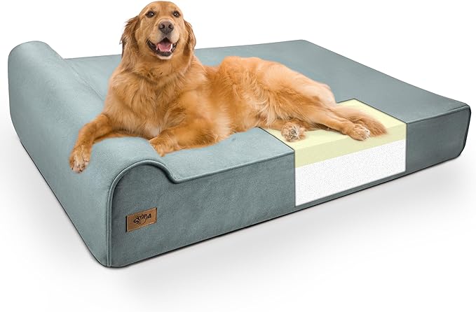 Sytopia XXL 35D Memory Foam Dog Bed for Extra Large Dogs – 7" Thick Orthopedic Pet Couch for Seniors and Big Breeds up to 150 Pounds, with Water-Resistant Liner & Washable Cover – Light Blue