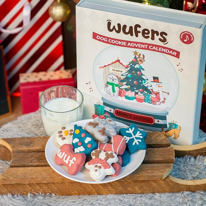 Wufers Singing Snow Globe Dog Advent Calendar, 24 Gourmet Holiday Dog Cookies – Christmas Countdown Dog Treats, Human-Grade Ingredients, Made in North America