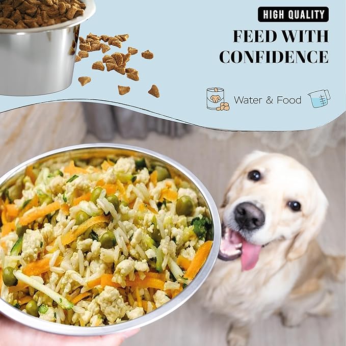 AVERYDAY 54oz Stainless Steel Dog Bowls Set, 2 Pack for Replacement Dogs Bowl Stand, 6.8 Cups Metal Dog Bowls, 8 Inch Medium Large Dogs Water Bowl for Raised Feeder with Opening 7.48-7.72"