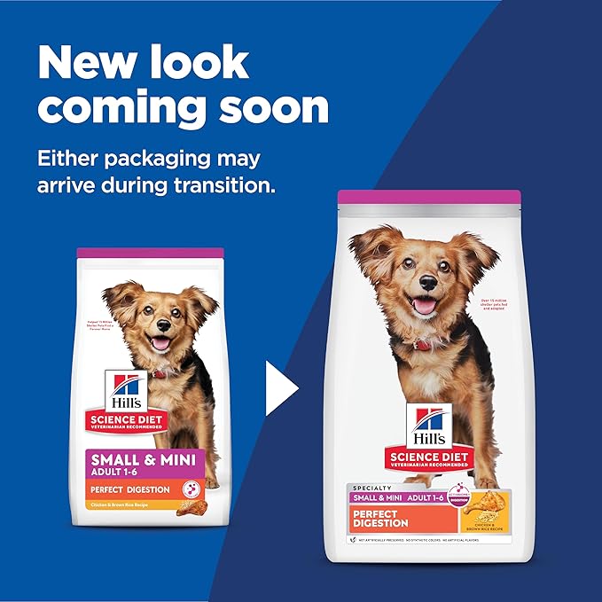 Hill's Science Diet Adult 1-6 Perfect Digestion Small & Mini Dry Dog Food, Chicken & Brown Rice, 3.5 lb. Bag
