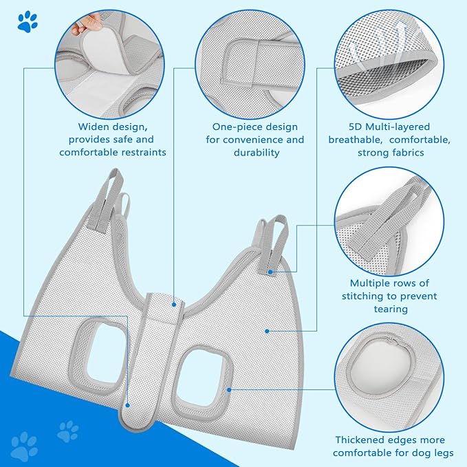 Supet Dog Grooming Hammock for Large Dogs, Dog Hanging Harness for Nail Trimming Doorframe, Pet Holder Restraint for Clipping Nails, Pet Hoist Sling for Cutting Nails at Home (Grey L)