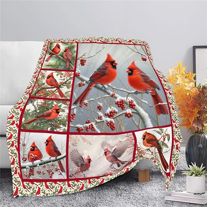Cardinal Blanket Red Bird Throw Blanket Gifts for Women Men Boys Girls Kids Adults Super Soft Cozy Plush Fluffy Fuzzy Fleece Blanket Home Decor 50''X60''