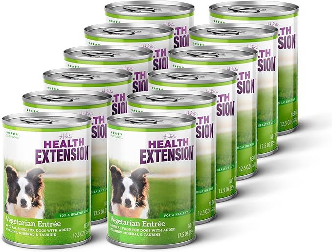 Health Extension Vegetarian Entrée Wet Dog Food, 12.5 oz - Protein-Rich Recipe, Hydration Support, Ideal for Sensitive Stomachs (Case of 12 Cans)