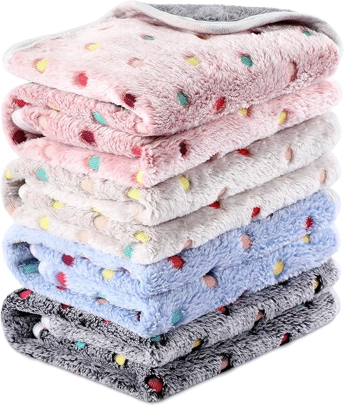 Reginary 4 Pcs Waterproof Guinea Pig Blankets Washable Small Animal Fleece Bedding Guinea Pig Cage Liners Reusable Training Pads Pet Pee Pad Sleep Mat for Hamster(Colorful Dot,24 x 47 Inch)
