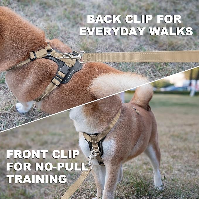 Plutus Pet Adjustable No Pull Dog Harness with Leather Accents, Heavy Duty Reflective Nylon Vest for Training, Hiking, Easy Walk Harness for Small, Medium, Large Dogs (Beige, M)