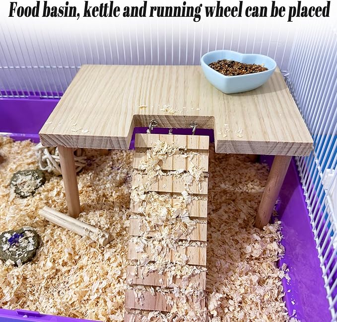 Hamster Platform with Ladder Wooden Syrian Hamsters Standing Platforms with Legs Set Wood Gerbils Climbing Bridge Toy Mouse Cage Accessories