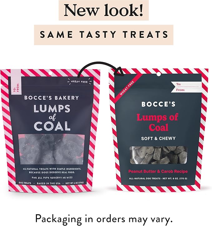 Bocce's Bakery Lumps of Coal Soft & Chewy Dog Treats, Natural Wheat-Free Christmas Dog Treats, 6 oz