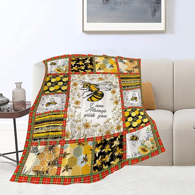 Bee Blanket Honey Bee Decor Throw Blankets Fleece Flannel Blanket Plush Lightweight Blanket Bees Themed Gifts Stuff for Women Men Boys Girls Adults Kids for Couch Sofa Bed 50"X40"