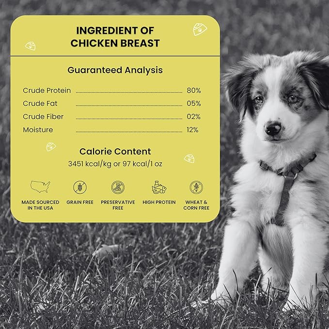 Chicken Jerky Dog Treats Made in USA | Chicken Dehydrated Breast | Training Treats | Human Grade, High Protein, Single Ingredient Dog Treats | Grain-Free, Hypoallergenic | All Breeds, 4 oz