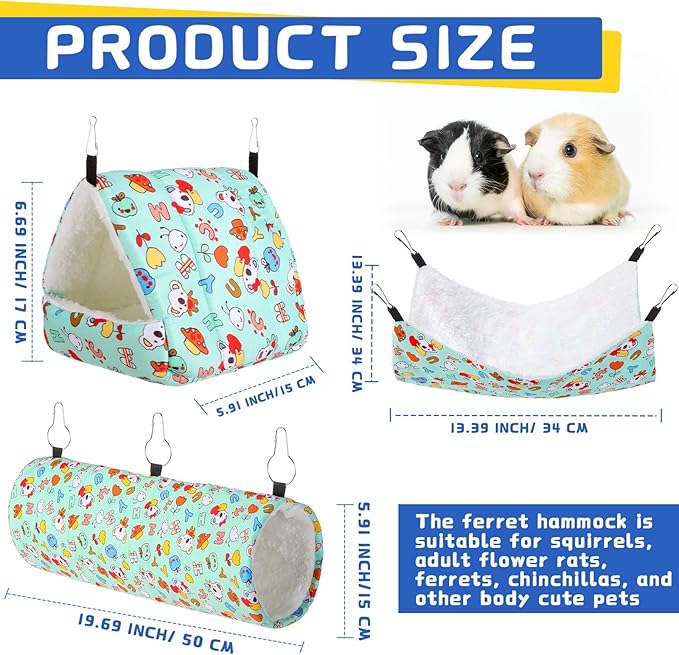 Abbylike 9 Pieces Rat Guinea Pig Hanging Hammock Ferret Cage Accessories Small Pet Hideout Tunnel Cave Hanging Hammock Hamster Toy Accessories for Ferret Hamster Chinchilla(Rabbit)