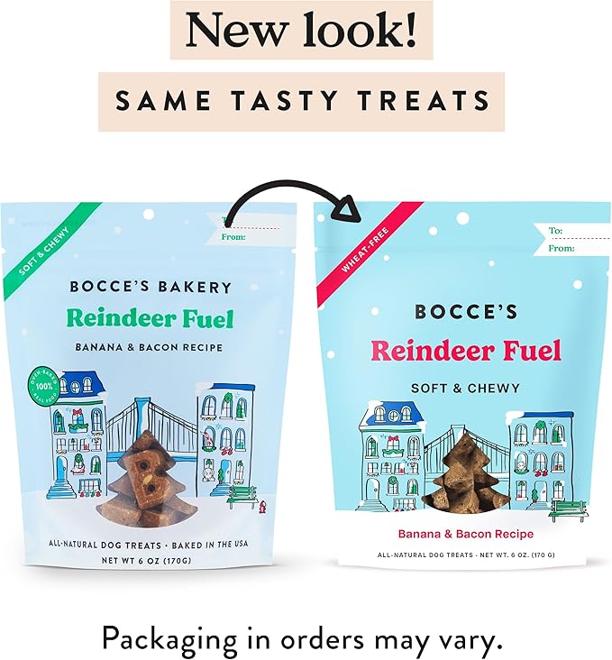 Bocce's Bakery Reindeer Fuel Soft & Chewy Dog Treats, All-Natural Wheat-Free Christmas Dog Treats, 6 oz