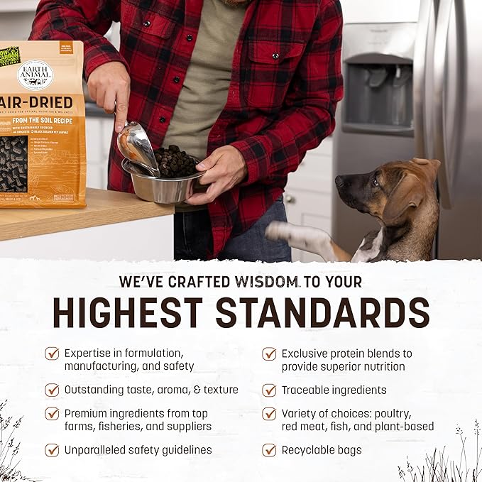 Earth Animal Wisdom Air Dried Dog Food - From the Soil Recipe Premium Natural Dry Dog Food for All Adult Breeds - 8 Lbs Bag