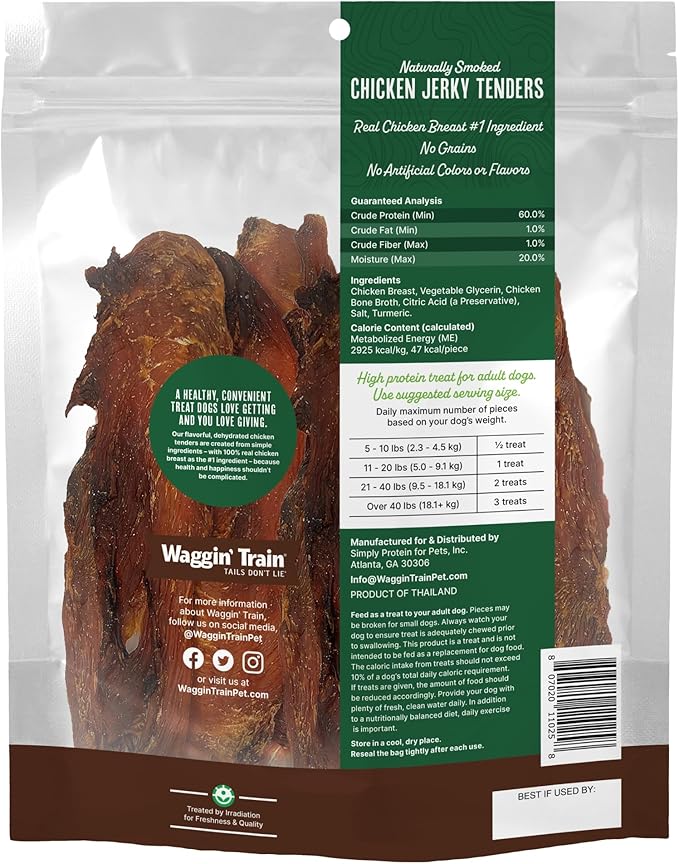Waggin' Train Smoked Chicken Jerky Tenders for Dogs with Turmeric and Human Grade Bone Broth, Grain and Corn Free, High Protein, Premium Limited Ingredient 100% Real Chicken Dog Treats, 24 oz. Pouch