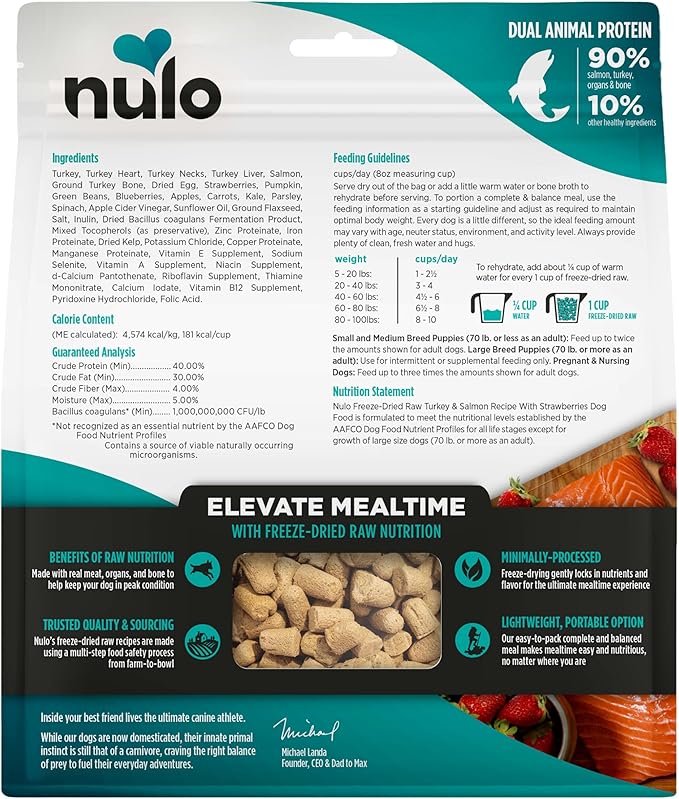 Nulo Freeze-Dried Raw Turkey & Salmon Recipe with Apples Complete and Balanced Dry Dog Food Kibble, 8 Ounce Bag