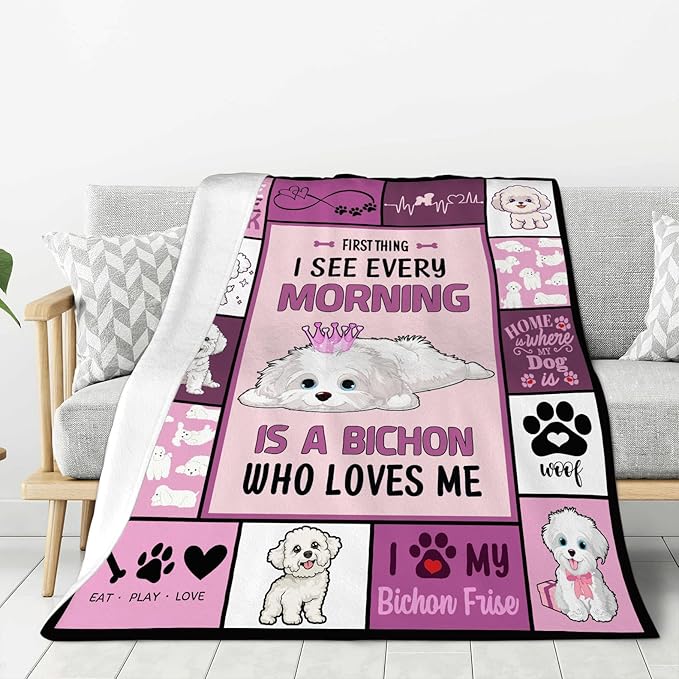 banonaty Bichon Frise Blanket Dog Throw Blanket Cozy Fleece Flannel Plush Bedding Bichon Frise Gifts Stuff for Men Women Boys Teen Girls Kids for Couch Sofa Bed Decor 40"X50"