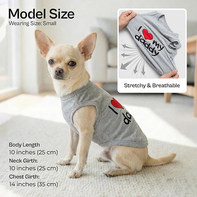 Parisian Pet 2 Pack Dog Shirts – 100% Cotton Shirts for Small Dogs – Sleeveless I Love My Daddy & Daddy’s Girl Dog Clothes – Breathable Summer Pet Apparel - Stretchy and Stylish Puppy T Shirts