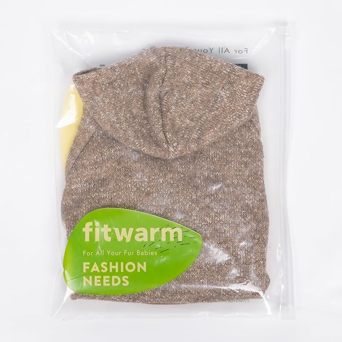 Fitwarm Knitted Dog Hoodie Sweater, Winter Clothes for Small Dogs Boy Girl, Lightweight Pet Hooded Sweater, Heather Khaki, Small