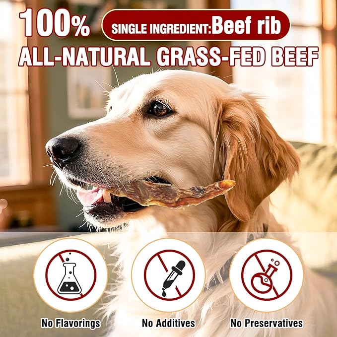 MUNCHI Beef Rib Bones Dog Treats,100% Natural Rib Bone Beef Chews from Grass Fed Cattle,Long Lasting Dog Chew Bones for Aggressive Chewers,Promotes Dental Health,5.29OZ