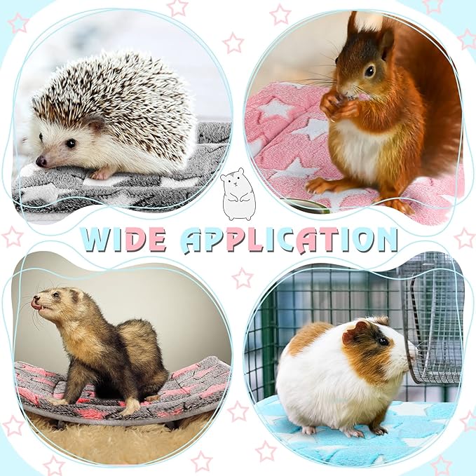 Tuanse 4 Pack Guinea Pig Bed Mat Bedding Rabbit Winter Bed Pad for Indoor Warm Small Animal Mattres Fleece Sleeping Pad for Hedgehogs Bunny Ferrets Hamster(Star,13 x 10 Inch)