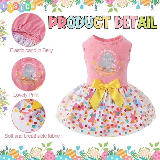 Abbylike 3 Pcs Seasonal Dog Outfits Easter Summer 4th of July Pet Costume Cotton Holiday Puppy Dress Lightweight Pet Apparel with Bowknot for Large Medium Dog Clothing, Large
