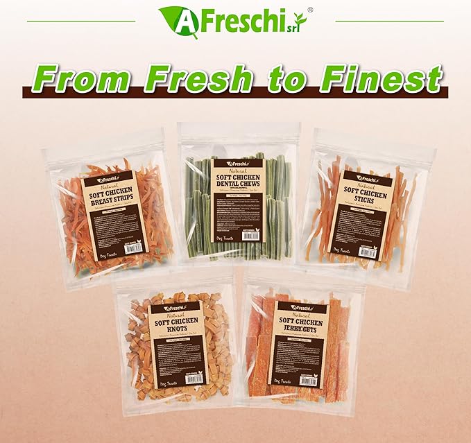 A Freschi srl Soft Chicken Dog Treats, All Natural, High-Protein, Healthy & Easily Digestible, Grain-Free Puppy Chews, Human Grade Training & Rewards Dog Snacks, Chicken Sticks, 16 oz Pack