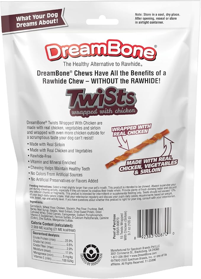DreamBone Chicken Wrapped Twists with Real Sirloin 15 ct