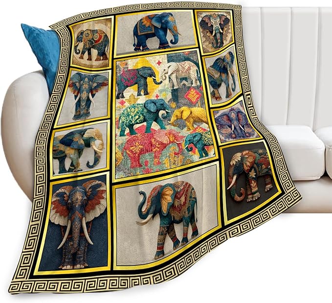 Elephant Throw Blanket Elephant Stuff Gifts for Kids Girls Boys Adults Women Men Soft Cozy Warm Plush Fluffy Fuzzy Fleece Blanket Decor 50''X60''
