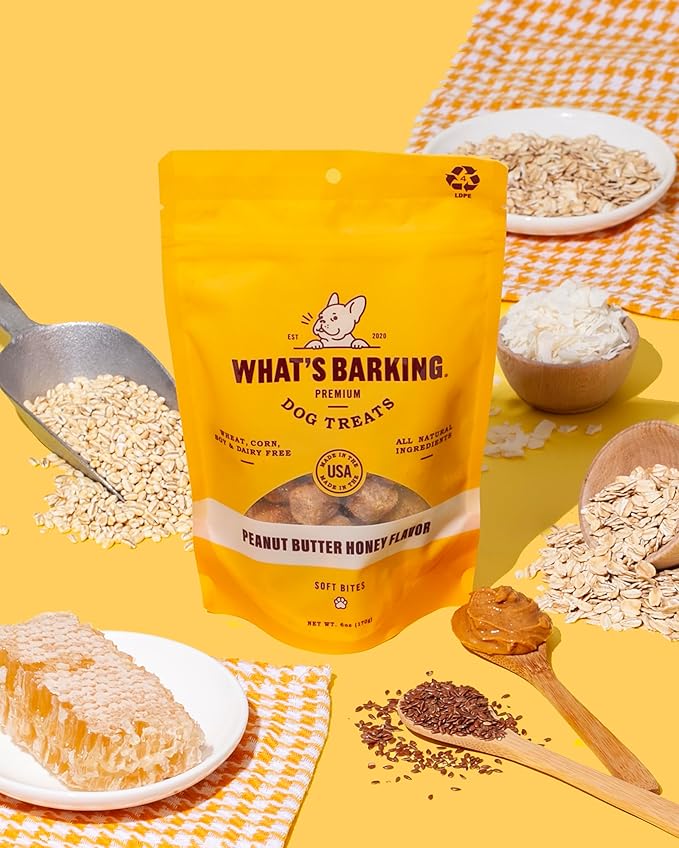What's Barking Soft Bites, Soft Chewy Dog Treats for Training or Snacking, Pet Essentials, Bite Size Pieces for Dogs, Natural Ingredients, Made in USA, Resealable Bag (Pack of 1, Peanut Butter Honey)