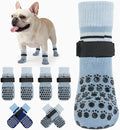 Kuoser Dog Socks, Non-Slip Dog Grip Sock for Hardwood Floors, No Twist Dog Boots & Paw Protectors 4 Pcs Anti-Scratch Hot Pavement Winter Snow Socks for Small Medium Large Senior Dogs, Grey XS
