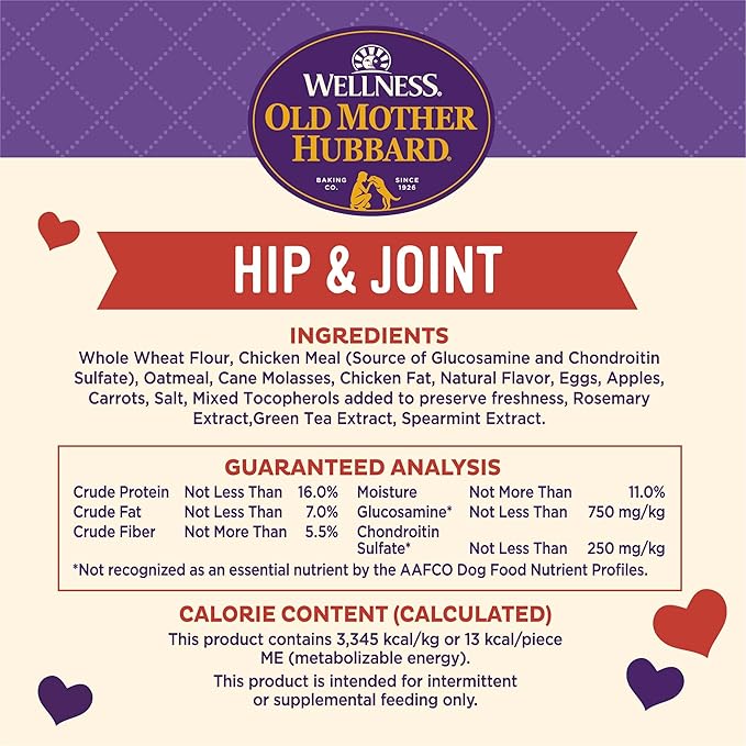 Old Mother Hubbard Wellness Hip & Joint Dog Biscuits, Natural, Training Treats, Chicken, Apples, Oats, and Carrots Flavor, Mini Size, (20 Ounce Bag)