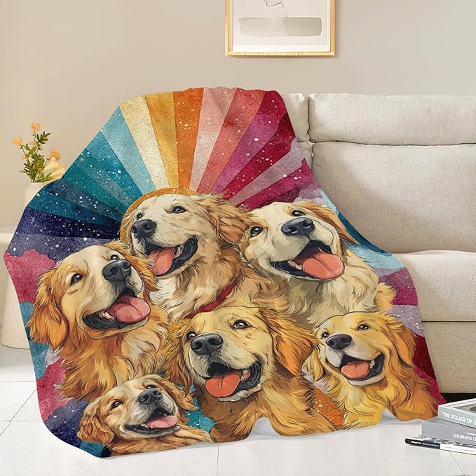 Golden Retriever Throw Blanket Golden Retriever Puppy Stuff Gifts for Dog Lover Kids Girls Boys Adults Women Men Soft Cozy Warm Plush Fluffy Fuzzy Fleece Blanket Decor 60''X80''