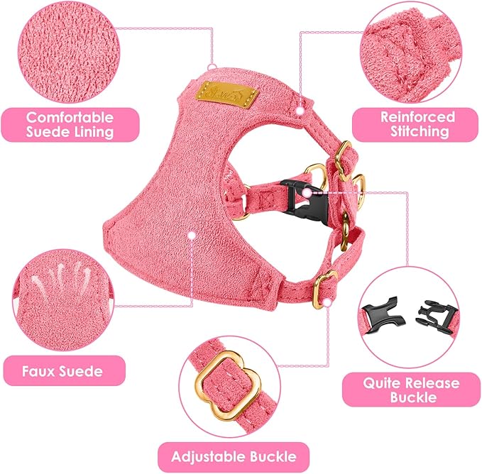 SlowTon Dog Harness Small Sized Dog - Soft XXS Dog Harness and Leash Set No Pull No Chock, Adjustable Lightweight Puppy Harness for XS Small Medium Dogs Cats (Solid Pink, XXS)