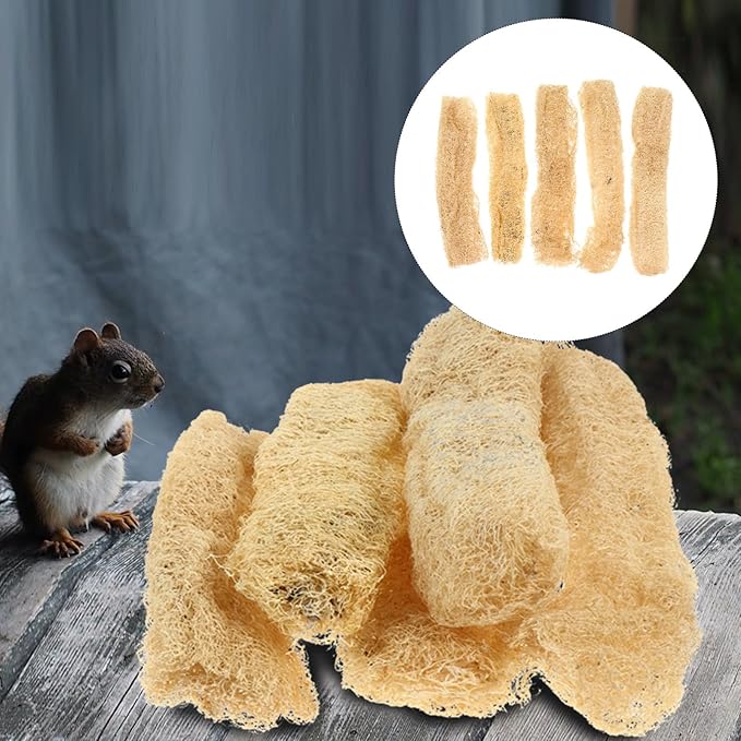TEHAUX Natural Loofah Chewing Toys 5-Pack for Small Animals Tooth Cleaning and Fur Scrubbing Bath Tools for Guinea Pigs Hamsters Rabbits Safe Teeth Grinding