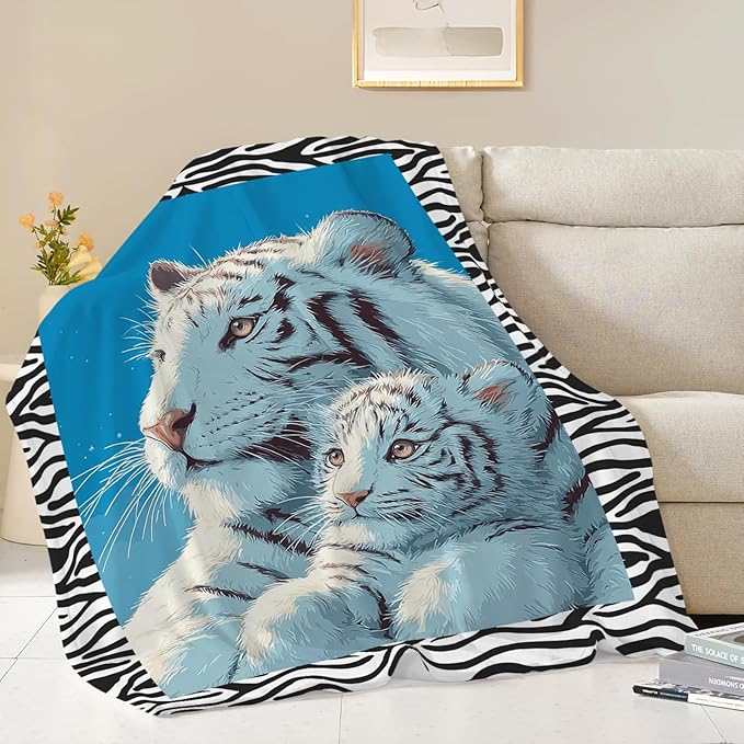 White Tiger Throw Blanket White Tiger Stuff Gifts for Kids Girls Boys Adults Women Men Soft Cozy Warm Plush Fluffy Fuzzy Fleece Blanket Decor 40''X50''