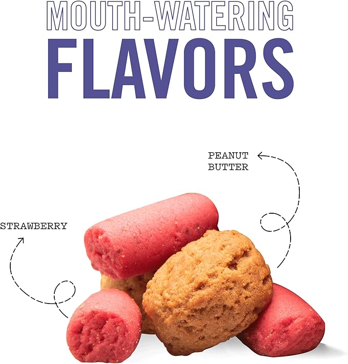 Three Dog Bakery Soft Baked PB&J Bites, Peanut Butter & Strawberry Flavor, Premium Treats for Dogs, 24 Ounce Box, 4-Pack