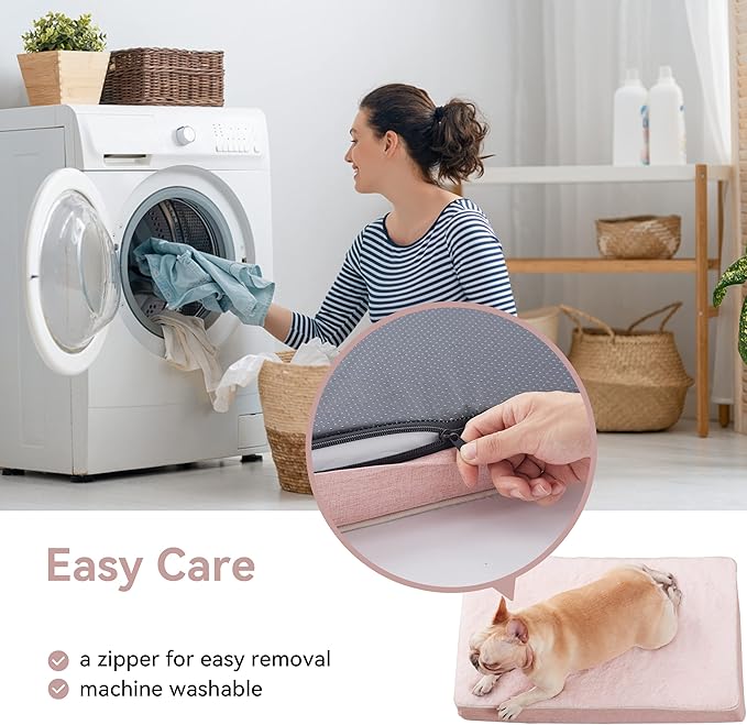 WATANIYA PET Memory Foam Orthopedic Large Dog Bed, Washable Dog Bed for Crate with Cooling Gel Mattress, Waterproof Liner and Plush Removable Cover for Extra Large Dogs (Pink)
