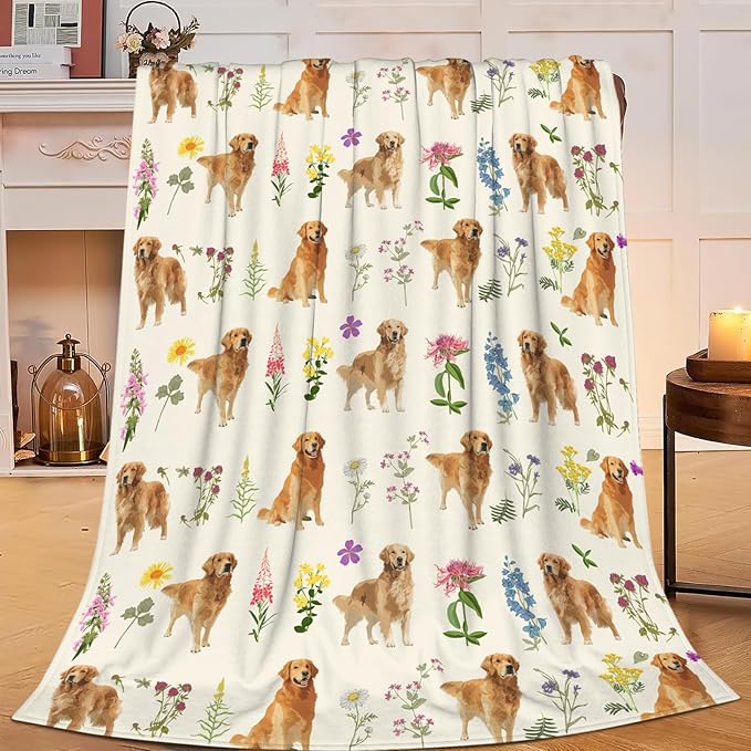 Golden Retriever Throw Blanket Golden Retriever Puppy Stuff Gifts for Dog Lover Kids Girls Boys Adults Women Men Soft Cozy Warm Plush Fluffy Fuzzy Fleece Blanket Decor 40''X50''