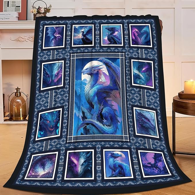 Dragon Throw Blanket Dragon Stuff Gifts for Kids Girls Boys Adults Women Men Soft Cozy Warm Plush Fluffy Fuzzy Fleece Blanket Decor 60''X80''
