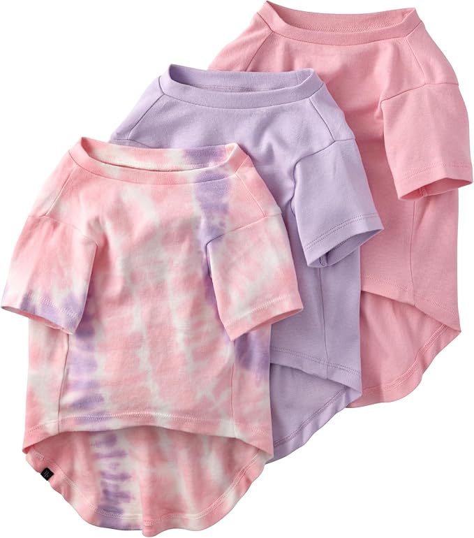 Toby II - The Perfect Tee, 3 Pack Short Sleeve Pet T-Shirt 100% Organic Cotton Tees Clothes for Small, Medium, Large Dogs, Pink Tie Dye, XX-Large (70-110 lbs)