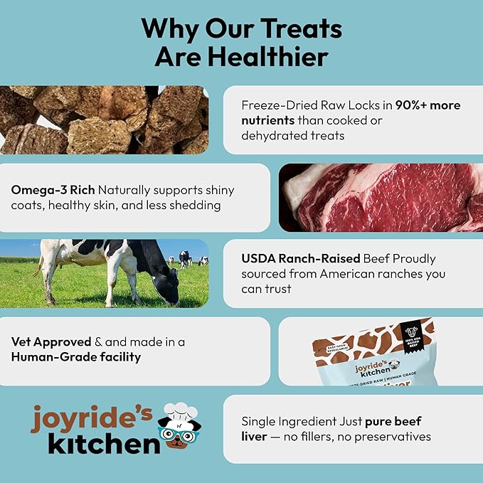 Joyride's Kitchen Freeze-Dried Beef Liver Dog Treats, Single Ingredient, All-Natural, Protein-Rich Dog Training Treats, Made in USA - Perfect for Picky Eaters, Supports Rescue Dogs