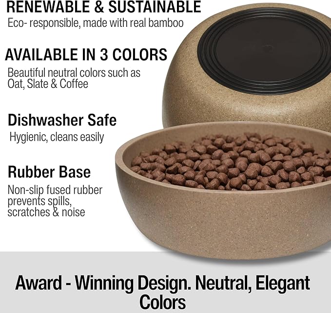Loving Pets - Dolce Bamboo - Eco-Friendly Pet Bowls & Dishes for Dog, Cats, Puppy Food and Water Bowl -Sustainable and Dishwasher Safe, Made with Real Bamboo (Large, Coffee-Brown)