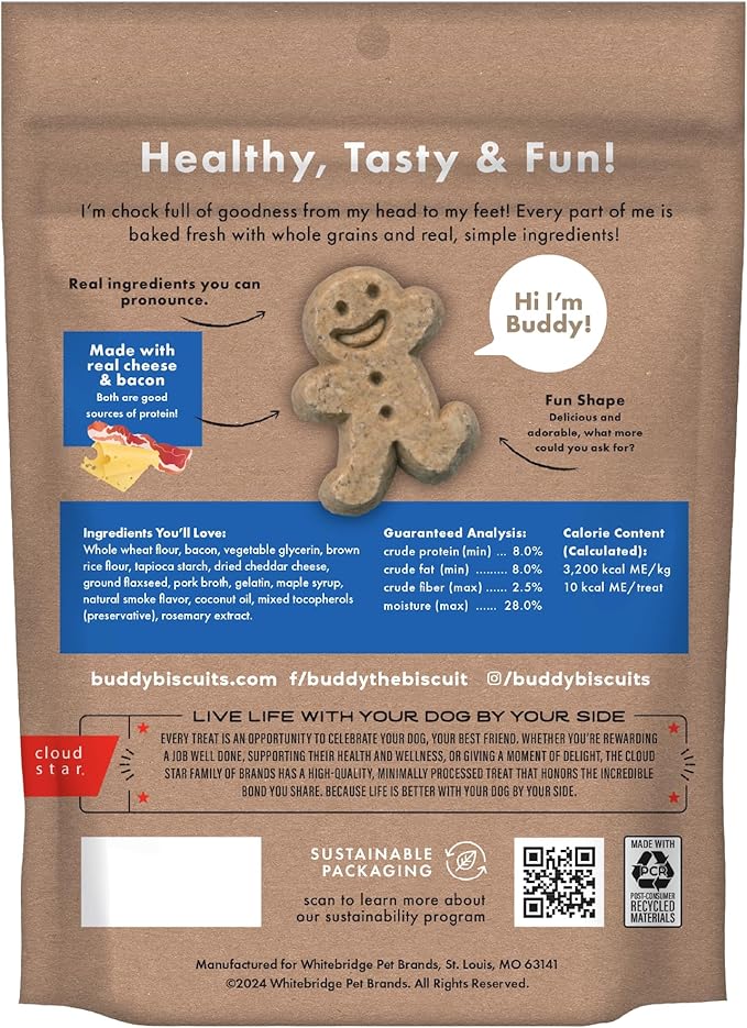 Buddy Biscuit Softies 20 oz Pouch, Soft & Chewy, Natural Bacon and Cheese Flavor Dog Treats, Oven Baked in the USA