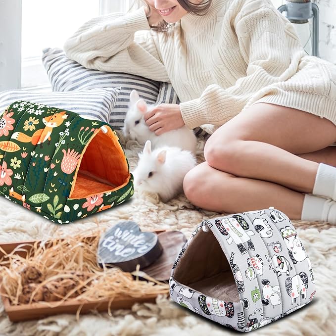 Cinnvoice 4 Pcs Guinea Pig Hideout, Guinea Pig Bed Tunnel, Rabbit Washable Small House Cage Accessories for Bunny Hedgehog Mouse Chinchillas Hamsters Ferrets Bearded Dragons Rats (Wonder Tale,7.9 in)