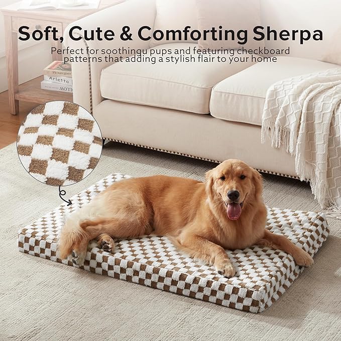 JOEJOY Orthopedic Dog Bed for Large Dogs, Memory Foam Pet Bed with Removable Washable Cover, Cozy Plush Crate Mat, 47×29", Brown