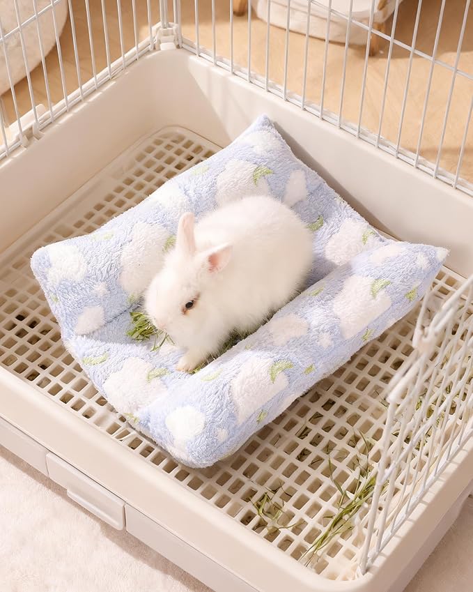 16 * 14in Rabbit Bed Thickened Soft Bunny Bed, Cuddle Cushion Plush Mat with Cotton Lounger Pillows, Small Pet Flop Mat for Cage Sleeping Indoor