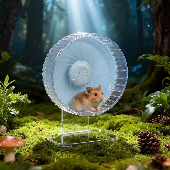 Silent Hamster Wheel, 8in Hamster Wheel with Adjustable Stand, Double-Bearing Quiet Spinner for Syrian Hamsters, Hedgehogs, Mice & Small Pets, Blue