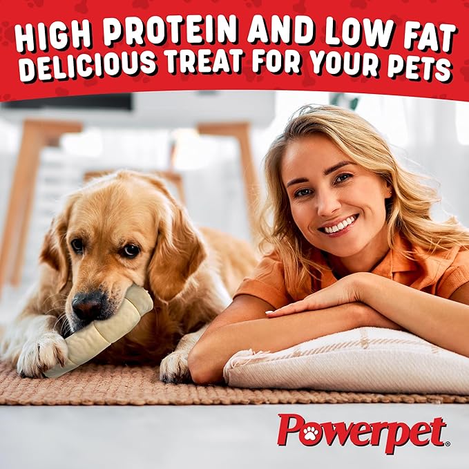 Powerpet Treats Beef Cheek Rolls for Dogs - Promotes Dental Hygiene - 100% Natural & Highly Digestible - High Protein, Low Fat Breeds - No Rawhide - Healthy Chew Treats - 5 Rolls