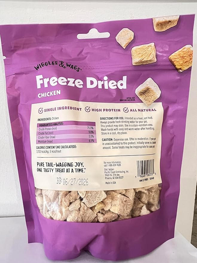 Wiggles & Wags Freeze Dried Chicken Crunchy Dog Treats,5 oz, 1 Pack