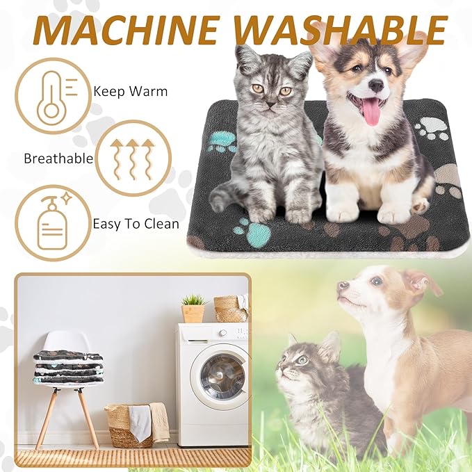 Tuanse 4 Pack Ultra Soft Dog Cat Bed Mat Small Animal Guinea Pig Bed with Cute Print Reversible Fleece Dog Crate Kennel Pad Cozy Washable Thickened Hamster Pet Beds Mat(13 x 19 Inches,Black)