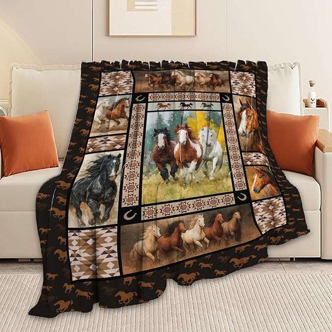 Horse Throw Blanket Horse Stuff Gifts for Kids Girls Boys Adults Women Men Soft Cozy Warm Plush Fluffy Fuzzy Fleece Blanket Decor 60''X80''